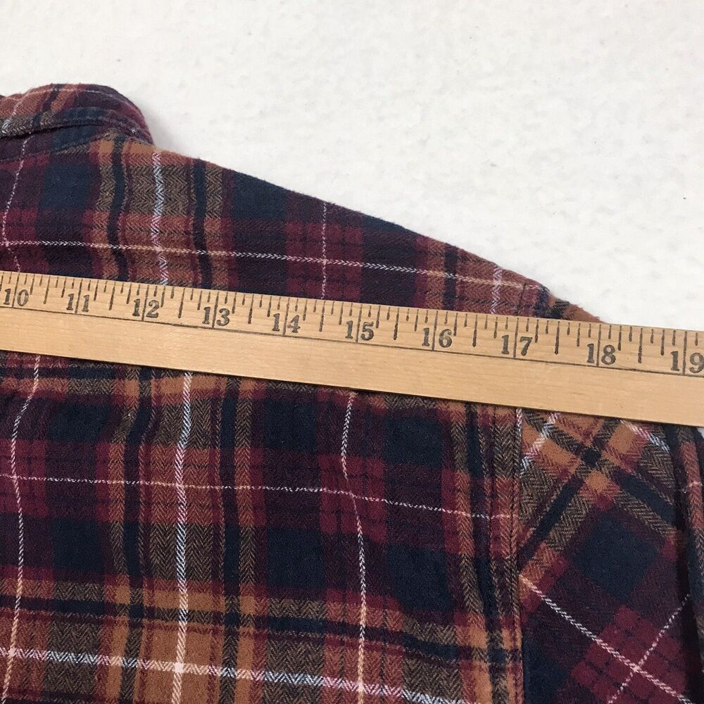 EDDIE BAUER Flannel Shirt Men M Ocher Cranberry Plaid Outdoor Autumn Grunge Gorp - Picture 9 of 16